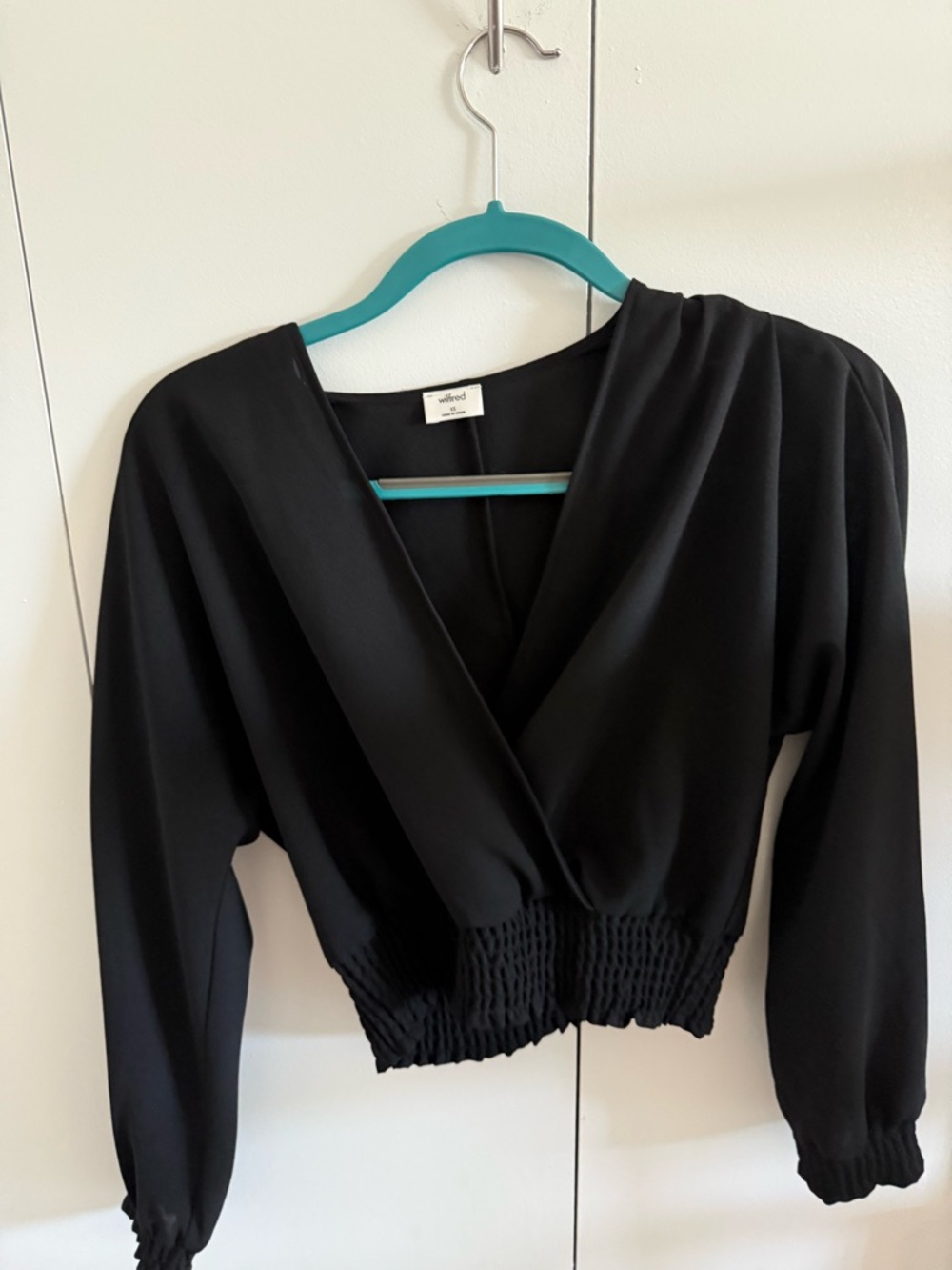 Wilfred Black Smocked-Waist Wrap Crop Top